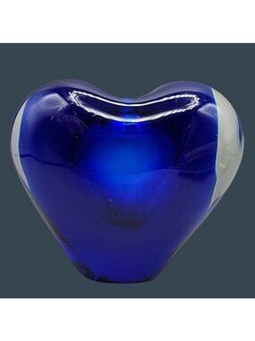 Vtg 1991 Glass Eye Studio Cobalt Blue Art Glass Heart Bud Vase Paperweight 2"